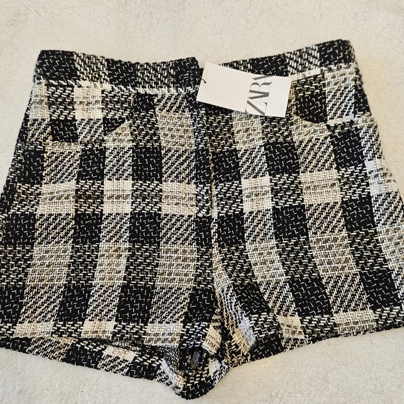 Zara Textured Weave Plaid Shorts SIZE L 2214/120/070 - Picture 4 of 7